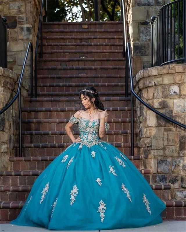 Fanshao Phantasie Applikationen süß 15 16 Jahre süß 16 Kleid Ballkleid Tüll von der Schulter Korsett Vestido de 15 Anos nach Maß