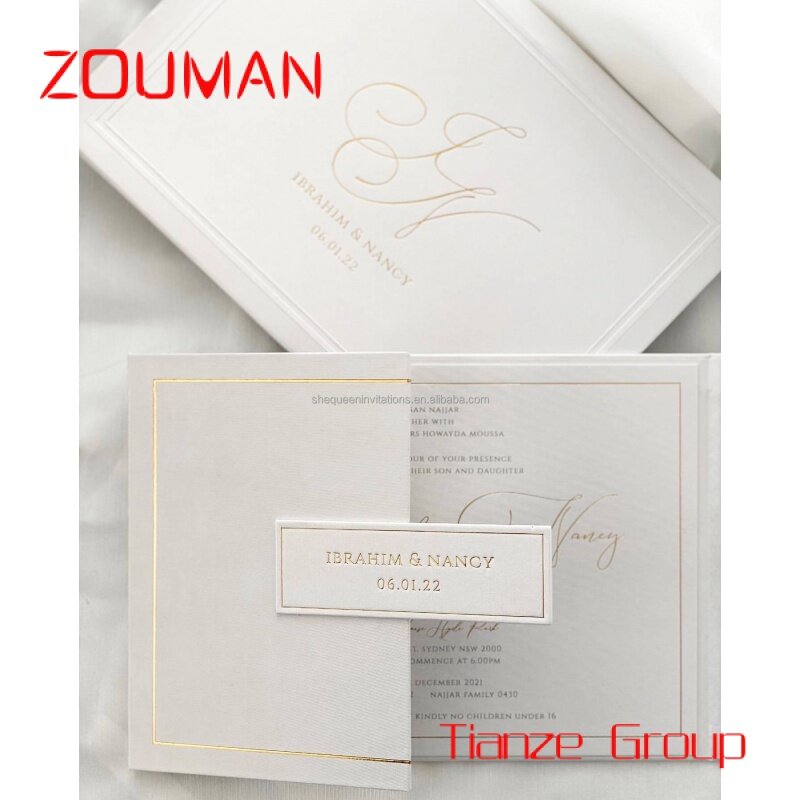 Custom , Unique Gray Velvet Gate Fold Hardcover Invitations Gold foiling Wedding Invitation with Gold Mirror Acrylic