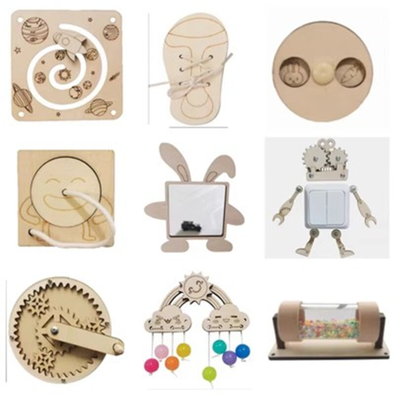 Juguete Montessori de madera para bebé, accesorio de tablero ocupado, engranaje de ballena azul, gráfico de cremallera, reloj de arena de emparejamiento, juguetes educativos para regalos
