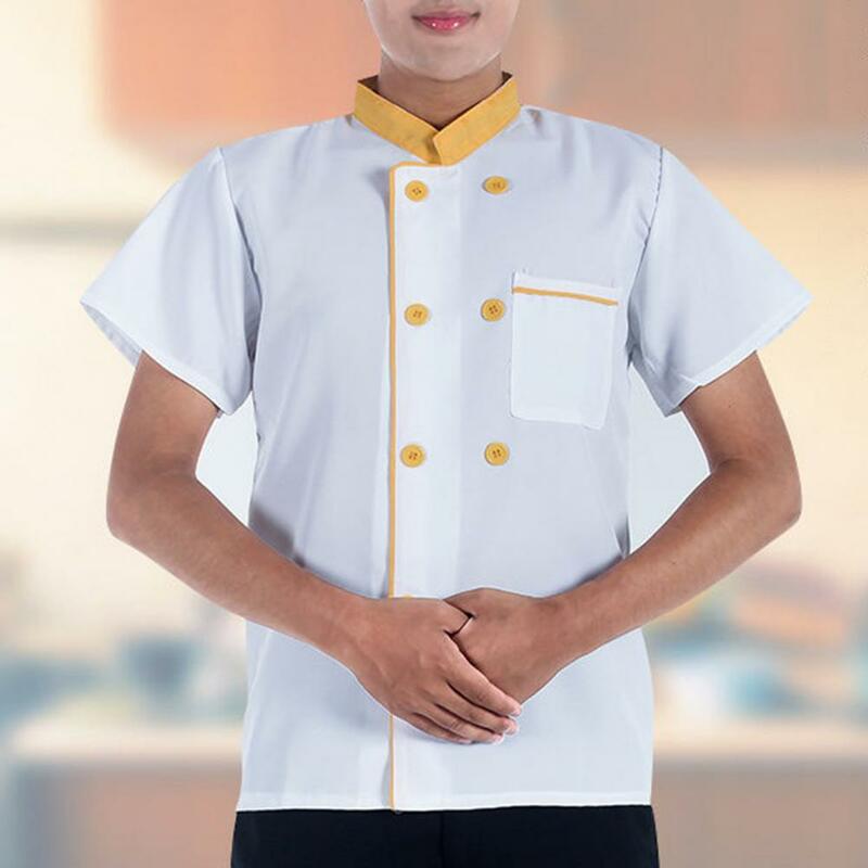 Camisa de cozinheiro chefe do colar de pé, Top do cozinheiro chefe, respirável, mancha-resistente, uniforme para a cozinha, padaria, restaurante, cozinheiros, cantina, parte superior