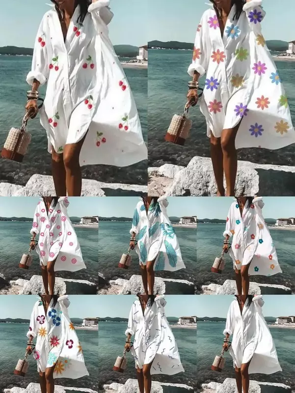 European and American 2024 Street Women's New Summer Fashion Style Printed Shirt  dresses for women YBF50-3