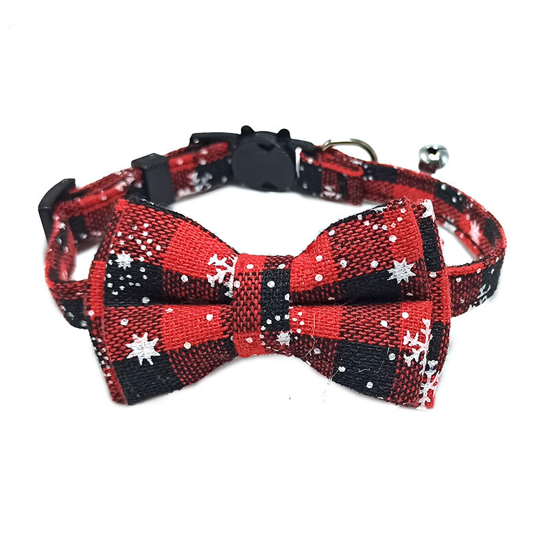 Collier élastique réglable pour animal de compagnie avec petite cloche pour chats, nœud à carreaux mignon, ceinture, Noël, rouge