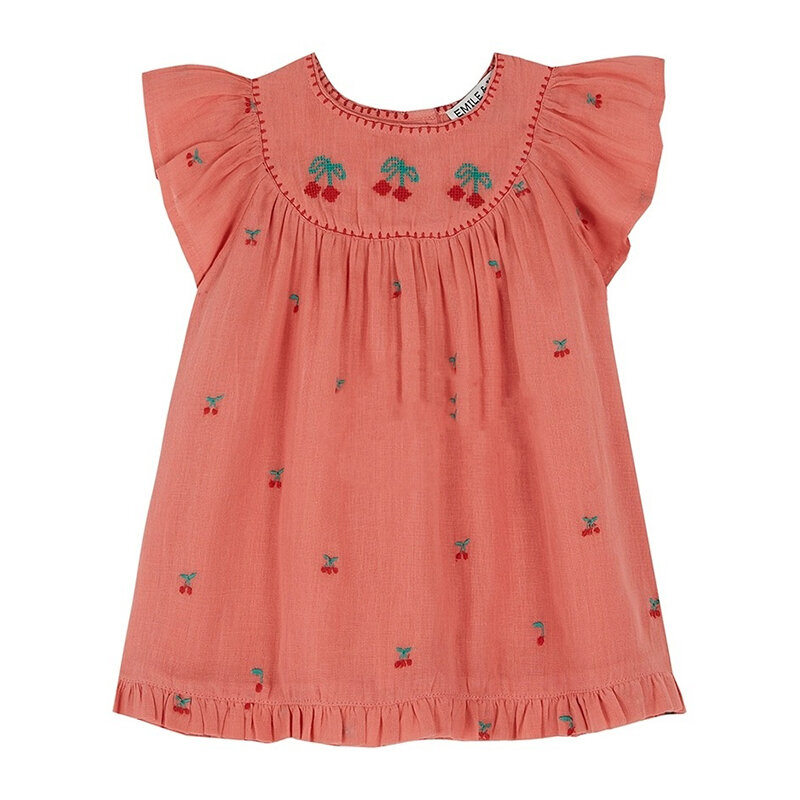 Vestido de algodón para niños y niñas, falda de la serie de cerezas rojas, primavera y verano, 2024