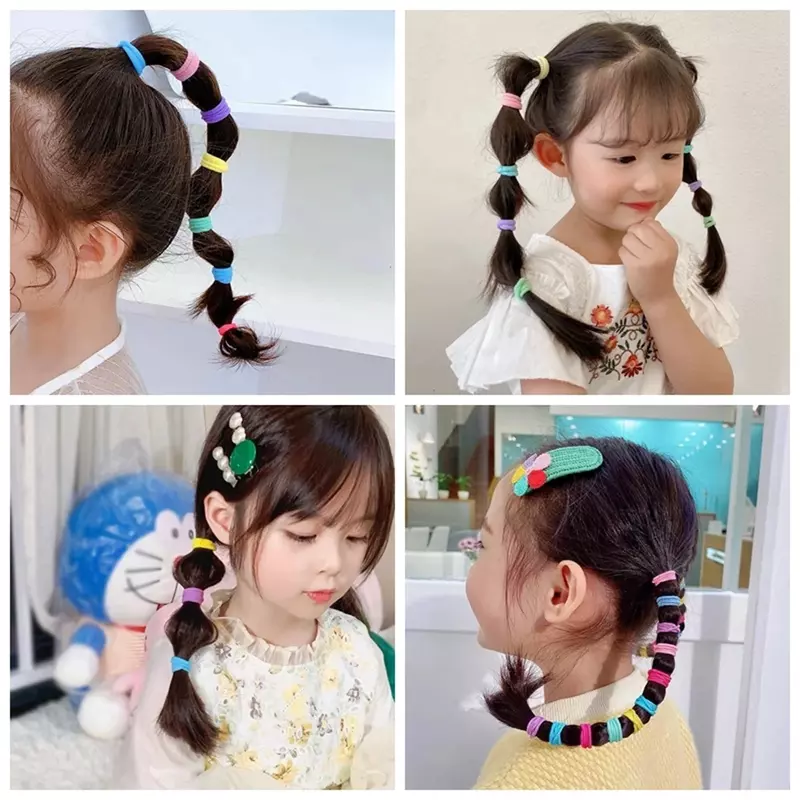 50PCS Colorful Basic Nylon Ealstic Hair Ties for Girls Ponytail Hold Scrunchie Rubber Band Kid Fashion Baby Hair Accessories