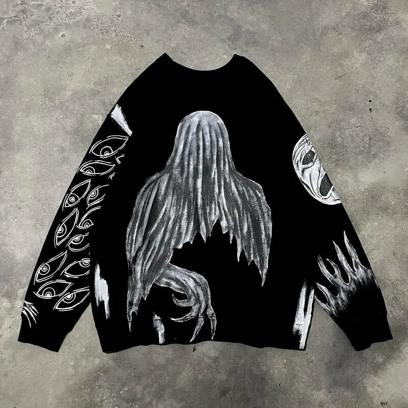 Harajuku Eerie gaya grafis cetak Streetwear kreatif hoodie Sweatshirt Y2k kebesaran jalan atasan Hoodies Wanita Pria Pakaian