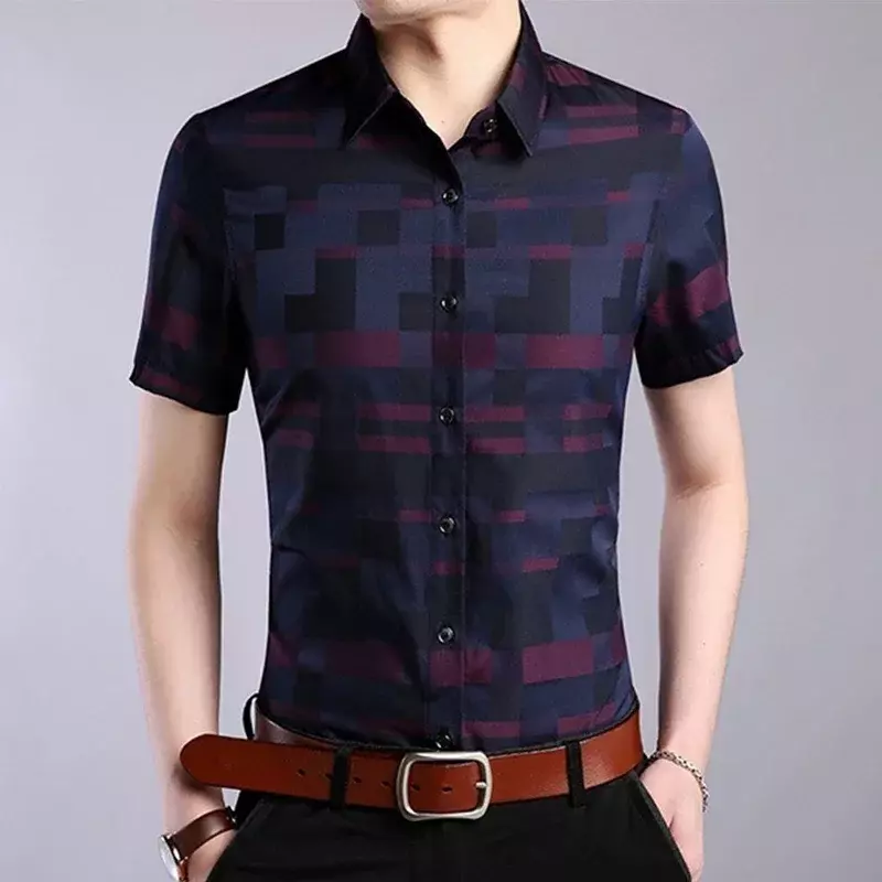 Мужская Повседневная деловая рубашка с коротким рукавом, формальная офисная Мужская футболка