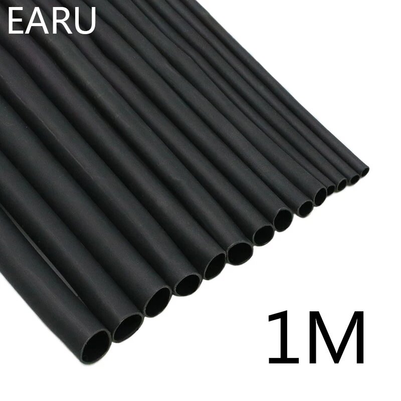 Gaine thermorétractable noire, 1 mètre/lot, 2:1, 1 2 3 5 6 8 10mm de diamètre