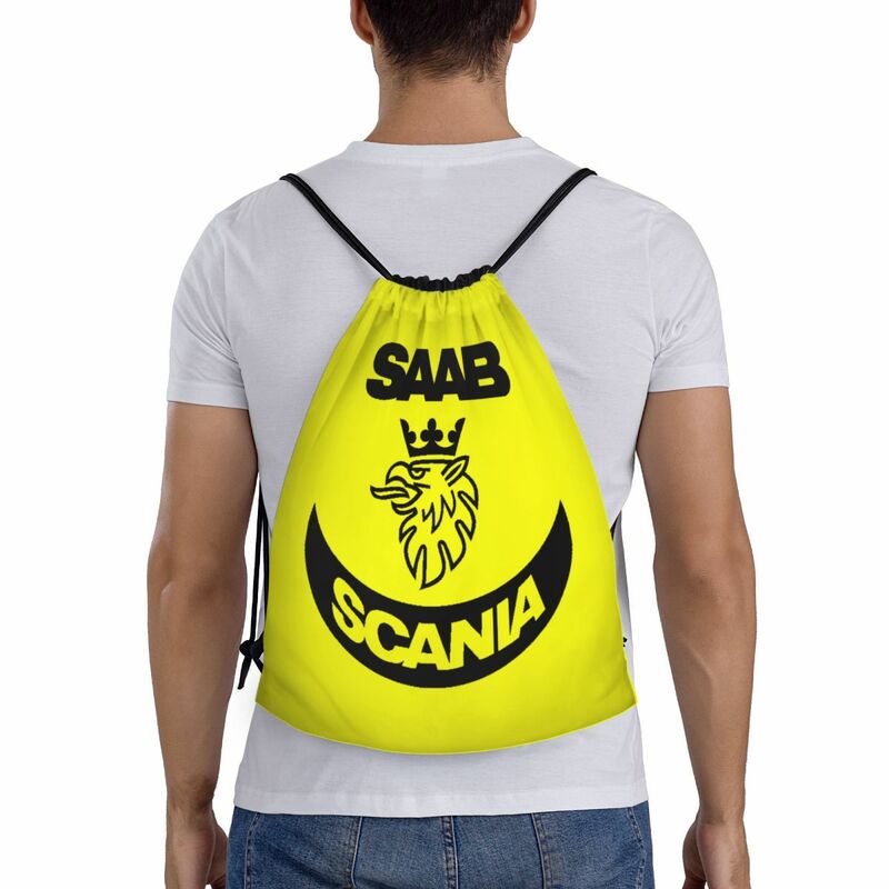 Custom Sweden Saabs Scanias Automobile Car Drawstring Bag Men Women Foldable Sports Gym Sackpack Training Backpacks