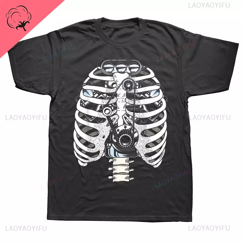 Interesting mechanic Automotive Engineer skeleton graphics Cotton T-shirt Street clothing Short sleeve birthday gift top