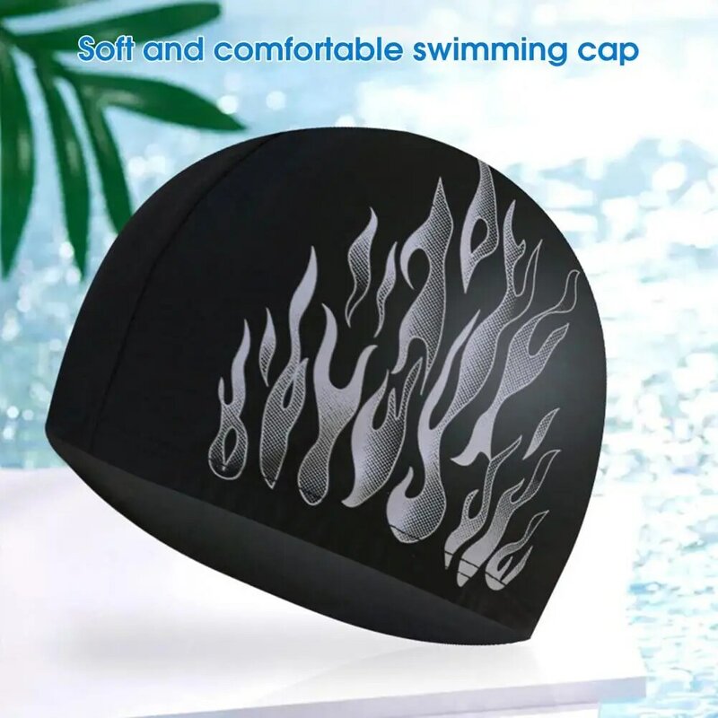 Boné de natação 3D Flame Printing para homens e mulheres, estilo Nylon, Hair Ears Protect, chapéu de banho para adultos, piscina