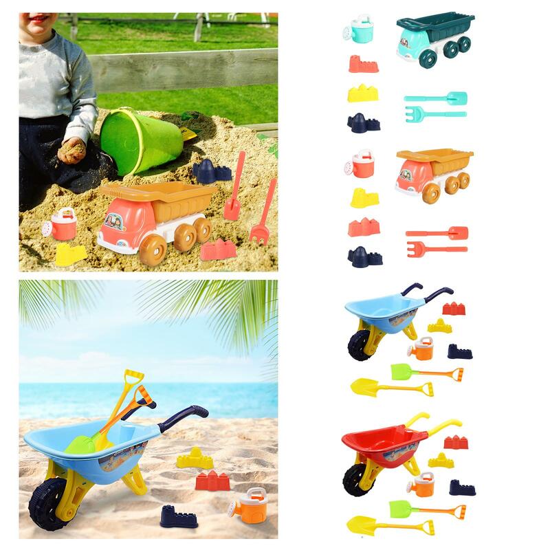 ชุดของเล่นพลั่วตักทรายชายหาดชุดเครื่องมือทำสวนรถเข็นสำหรับเด็กทำสวนกลางแจ้งชายทะเลเด็กหญิงเด็กชาย