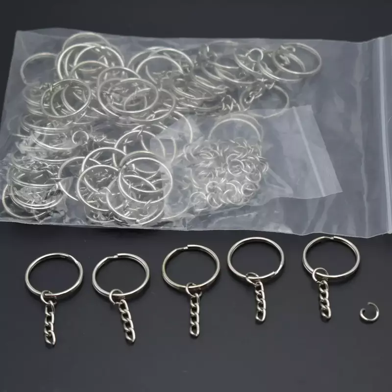 Stainless Steel Hole Flat Key Ring, DIY Bag Pendant Buckles, polido Chaveiros, Line Split Anéis, Descobertas Jóias, 50 Pcs, 100Pcs