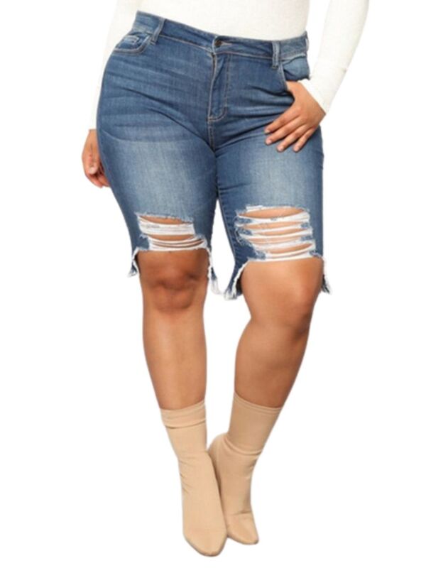 Celana Pendek Jeans Sobek Wanita Celana Pendek Jarahan Ukuran Plus Celana Pendek Longgar Musim Panas Denim untuk Wanita Celana Dalam Besar Lemak Ouc2539