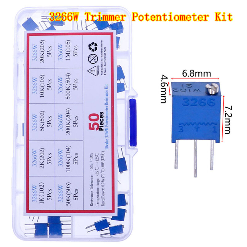 3296W 3296X RM063 RM065 3362P 3386P 3266W 3006P Trimmer Potentiometer Kit 100ohm-1M Variable Resistor Mixed set Box