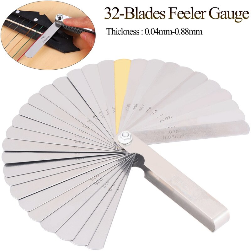 32pcs/set Guitar String Height Measuring Ruler Stainless Steel Guitar Thickness Gauge Measuring Tool Blade Feeler Gauge