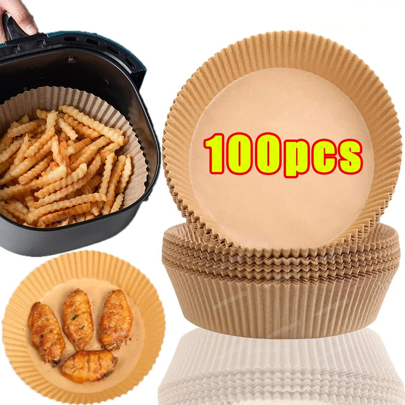 100/50Pcs Air Fryer Disposable Paper Nonstick Airfryer Baking Papers 16cm Round Air-Fryer Paper Liners Paper Kitchen Accessories