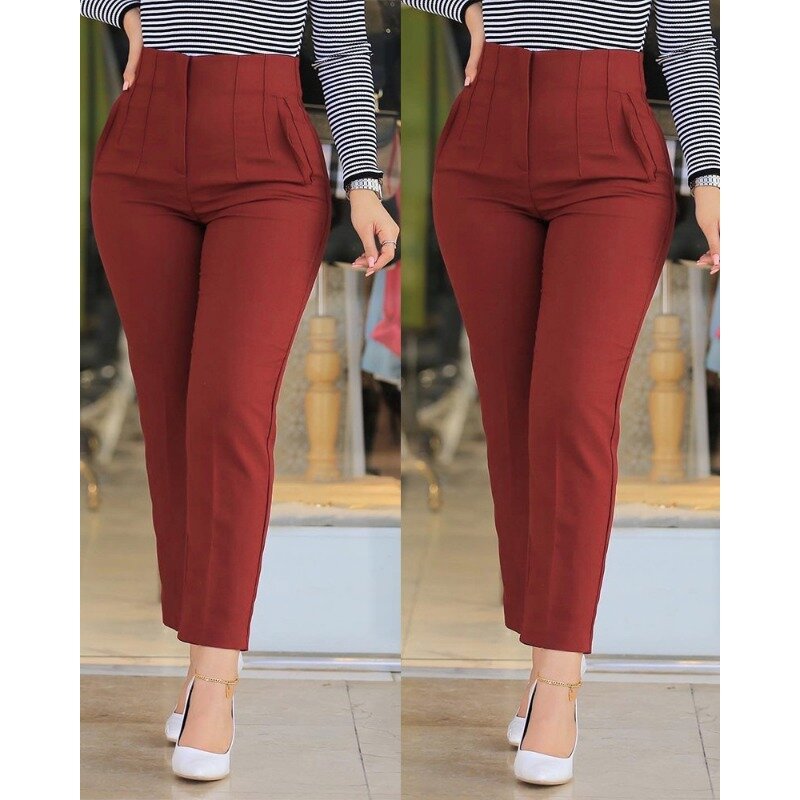 2024 Spring Summer New Women's Clothing Solid Color Casual Slim Smart Trousers
