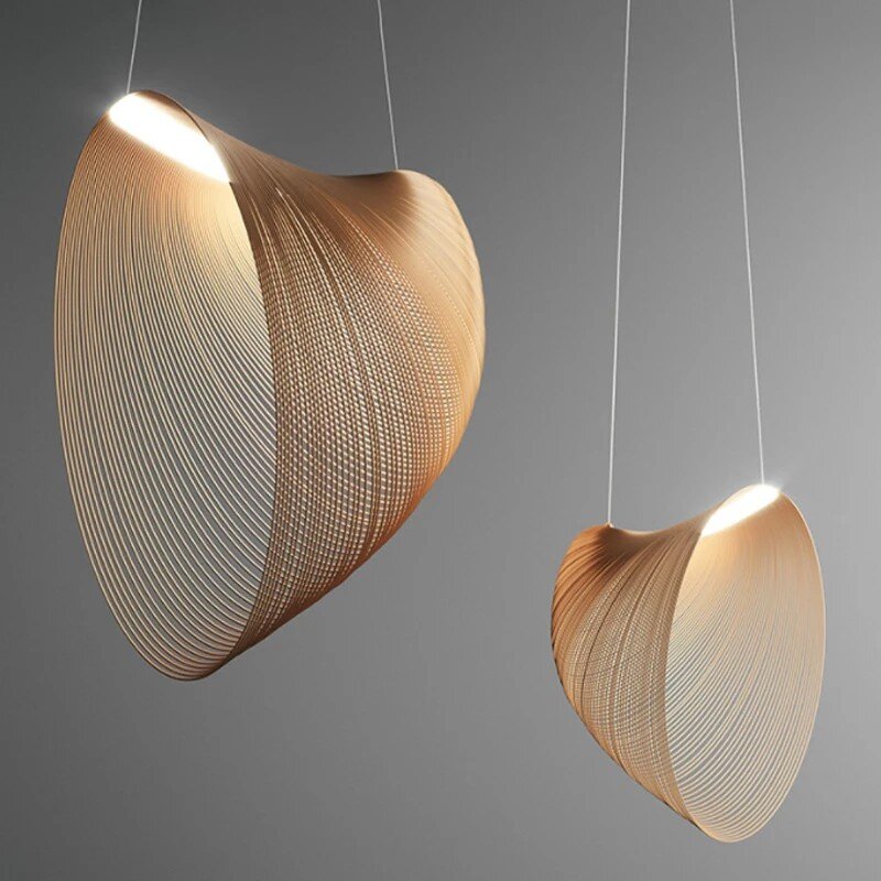 Nowoczesne oświetlenie drewniany żyrandol Led dekoracja lampy kreatywny projektant do salonu jadalnia kuchnia bambusowa lampa wisząca