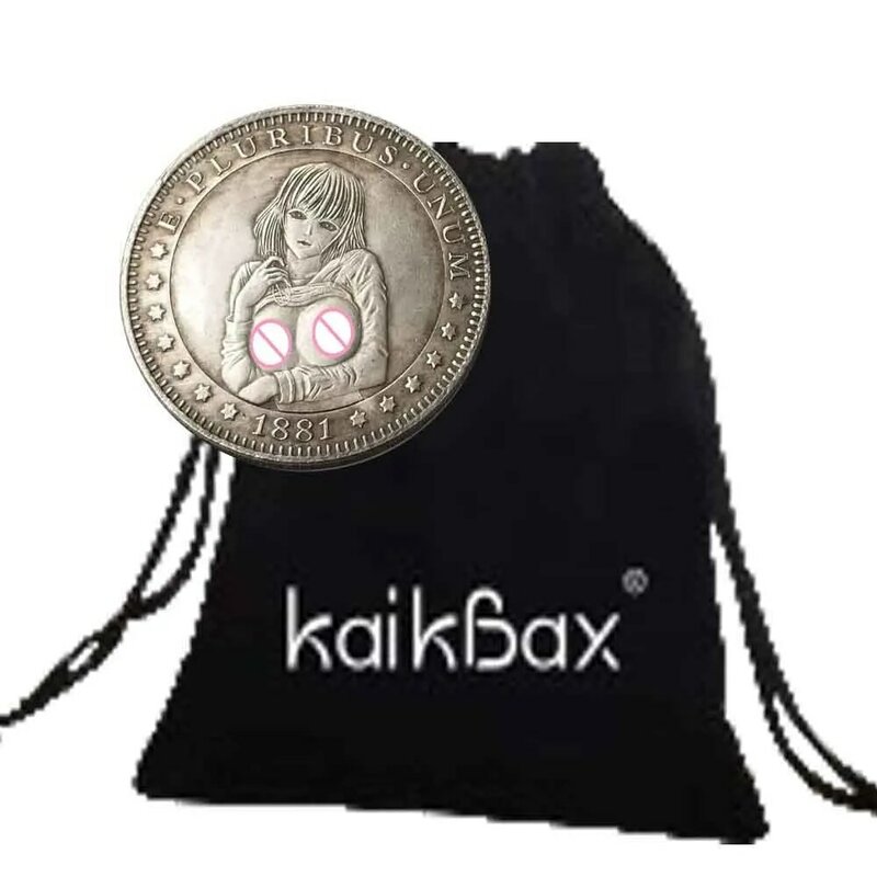 Luksusowy klub nocny moda dziewczyna 3D sztuka para monety romantyczne powodzenia kieszonkowe monety śmieszne monety pamiątkowe szczęśliwa moneta + torba na prezent