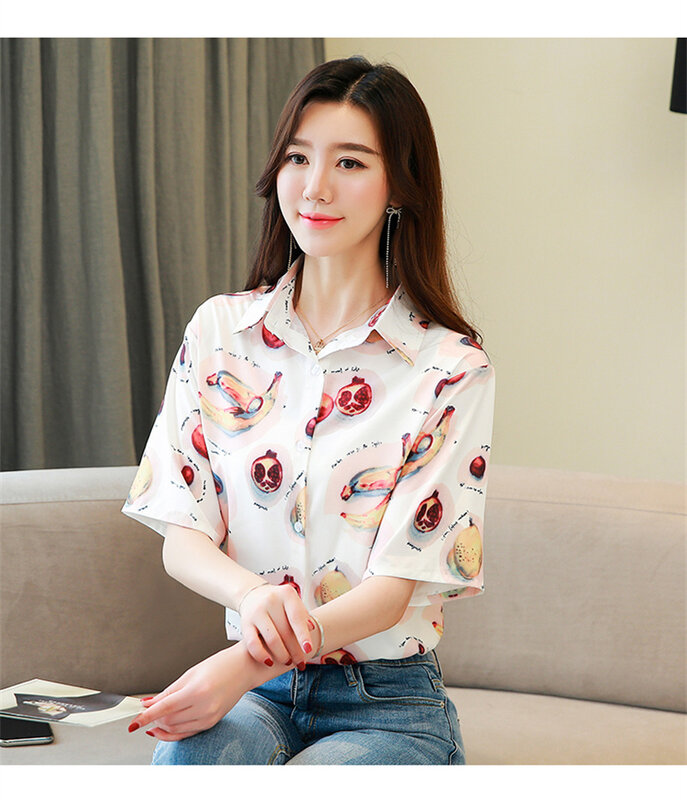 Blusa de manga corta con estampado Floral para verano, camisa informal con cuello en V para mujer, 2024
