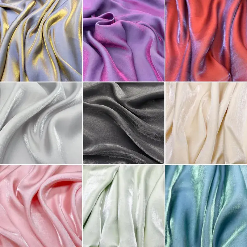 Tessuto di raso mercerizzato di colore sfumato, panno iridescente di seta lucida, materiale da cucito per il vestito