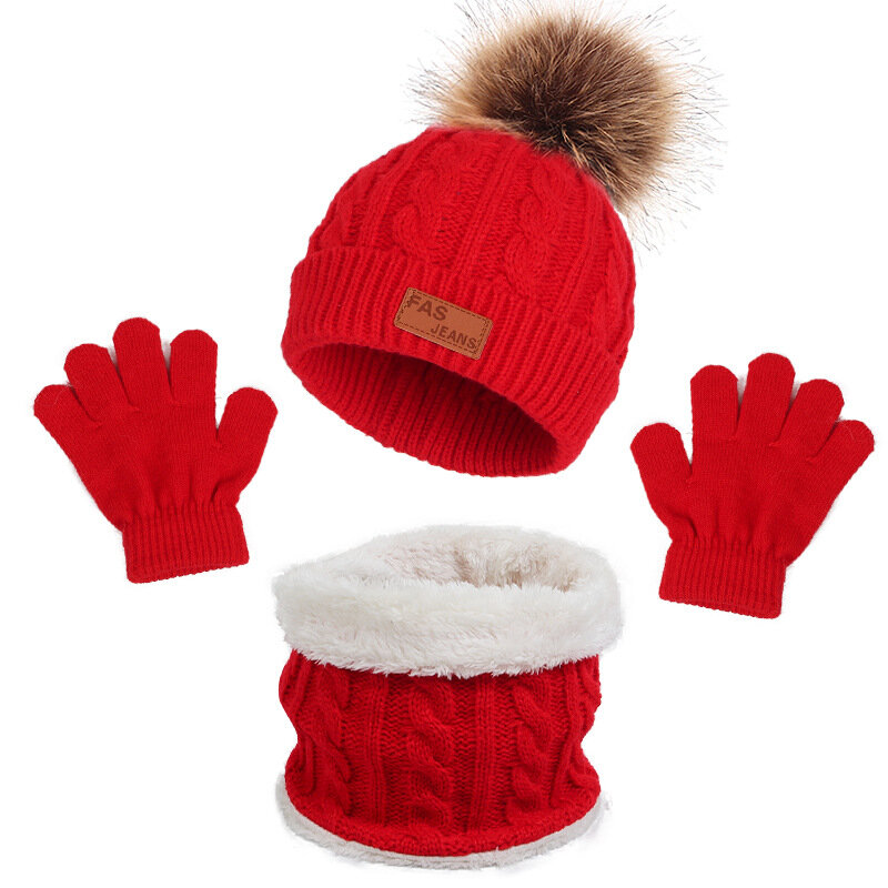 어린이 겨울 따뜻한 수트 니트 모자 스카프 및 장갑 세트, 여아 남아 폼폼 아기 비니 모자, 크리스마스 선물, 1-5 세
