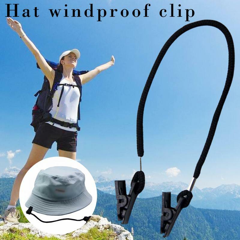 Hat Clip Holder Fishing Caps Eyewear Retainer Hat Leash Clip Holder Black Nylon Cord Strap And Plastic Windproof Clips