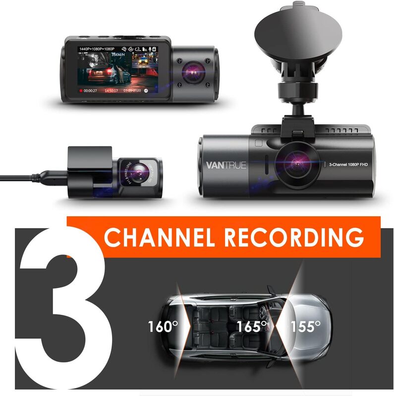 ダッシュボードカメラ,フロントおよびリアカメラ,Vantrue-3チャンネル,4k 1080p,1440p,フロントおよびリア,3方向トリプルカーn4