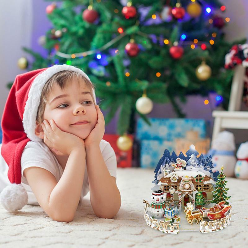 3D puzzle dla dzieci 3D dekoracje świąteczne zestaw modeli do składania biały scena śnieżna motyw małego miasteczka Christmas 3D puzzle dekoracje prezenty