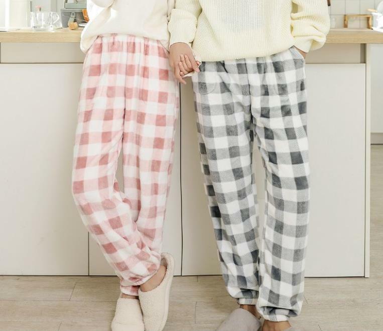Pantalon de pyjama en flanelle pour hommes, confortable, épais, à carreaux, taille haute, ample, décontracté, droit, grande taille, polaire, chaud, pour la maison