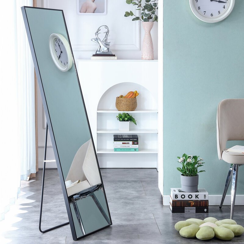 Miroir pleine longueur avec cadre en bois massif, IQUE Mirror, miroir décoratif, monté sur le sol, 60 po, L x 17 po, W