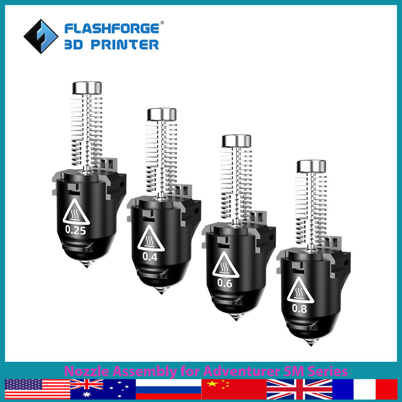 Flashforge-High Speed Nozzle Assembly, Acessórios para Impressoras 3D, Série Adventurer 5M, 0.25mm, 0.4mm, 0.6mm, 0.8mm
