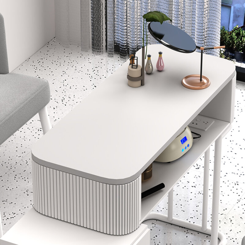Mesa de Unhas de Vidro Kawaii com Gaveta, Mesa Estética Branca, Mesa Nórdica, Cadeira Art, Nagel Tafel, Mobiliário Manicure, Design