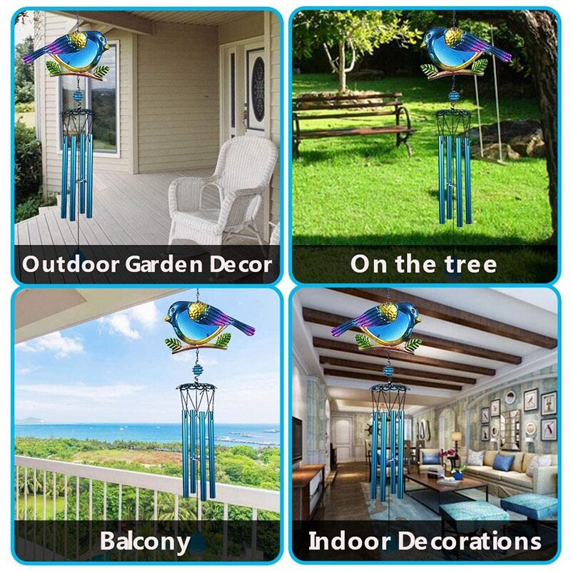 Carillón de viento para decoración de interior y exterior, carillón de viento móvil para decoración de jardín romántico de pájaro azul, Festival en casa