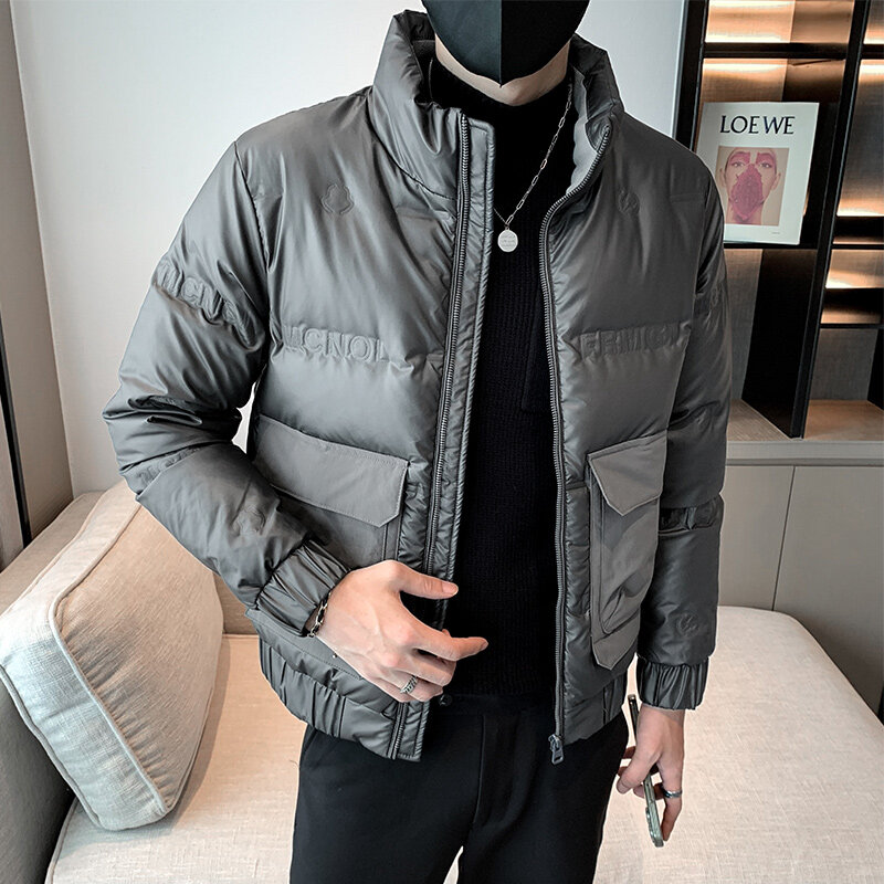 Мужская короткая куртка на утином пуху, однотонная теплая Повседневная пуховая куртка с карманами, G452, зима 2022