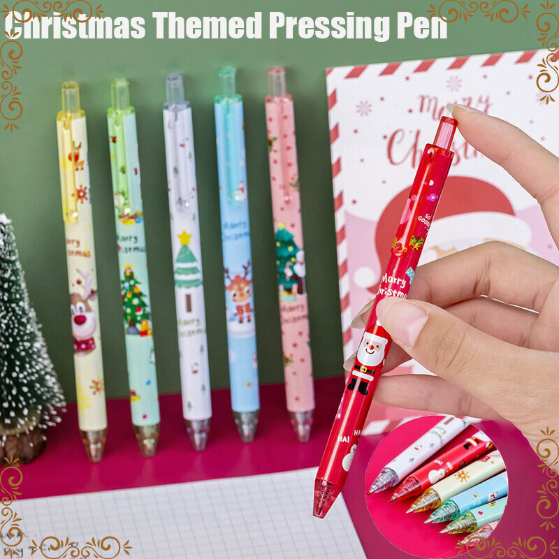 크리스마스 테마 만화 프레스 젤 펜, 블랙 잉크, 학생 선물, 사무용 문구 펜, 도매, 0.5mm