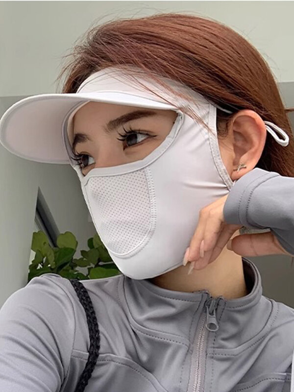 Sunscreen Mask Hat Summer UPF50+ Outdoor Facekini Women One-Piece Anti-Ultraviolet Mask Dust Shade Solid Color