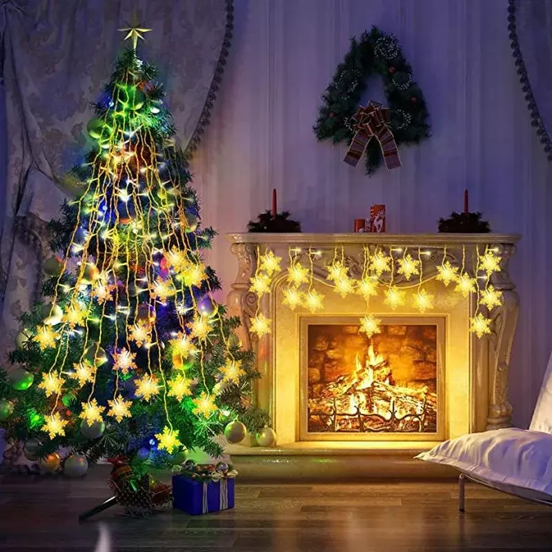 ไฟราวม่านรูปเกล็ดหิมะ LED สำหรับตกแต่งในร่มและกลางแจ้งการตกแต่งคริสต์มาสสำหรับงานเลี้ยงวันหยุดในปีใหม่