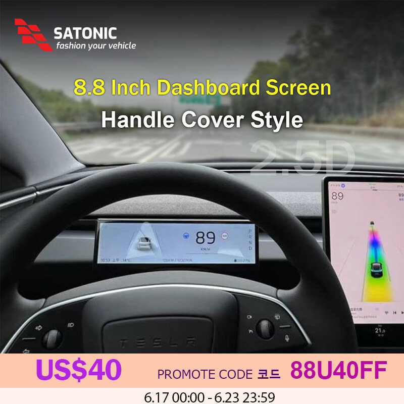 SATONIC-pantalla inalámbrica para salpicadero de coche, accesorio para Tesla Model 3 Y, de 8,8 pulgadas, compatible con Carplay, tipo de cubierta, cámara gratuita
