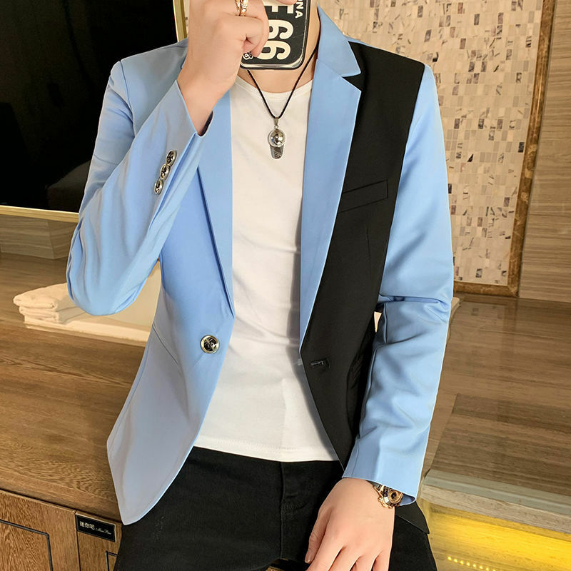 2-B1 Korean style trendy slim-fitting suit, spring and autumn youth single suit casual sutish black and red color matching sma