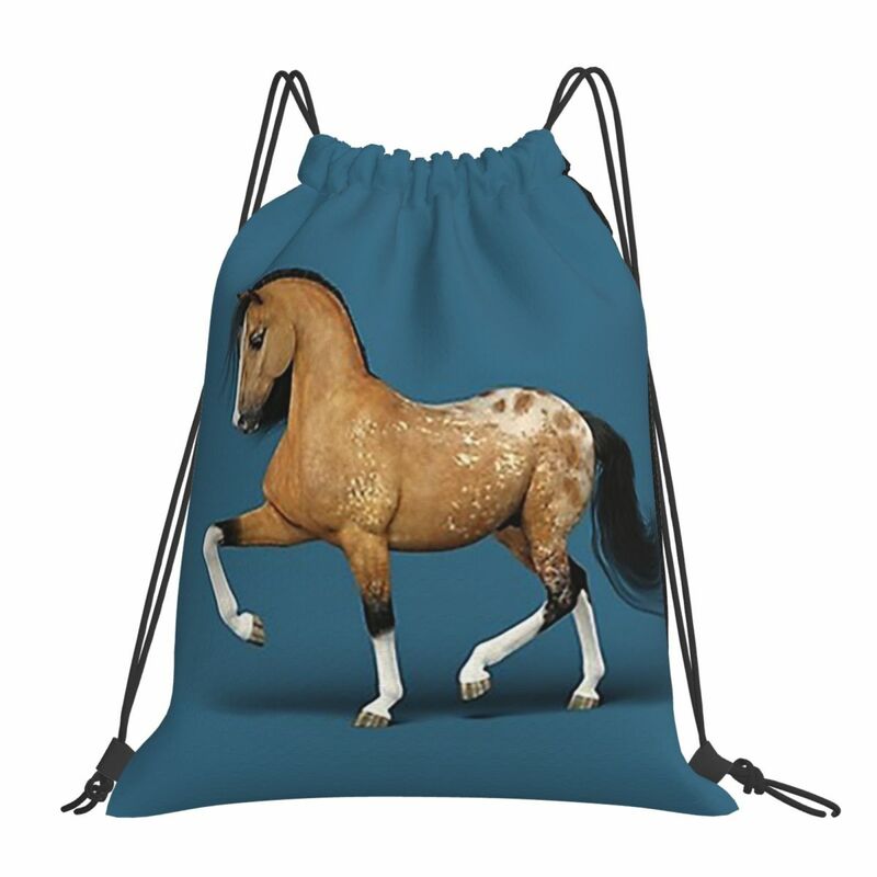 Buckskin-mochilas de caballo Appaloosa para hombre y mujer, de moda con cordón morral, bolso de bolsillo para artículos diversos, bolsas para libros, escuela