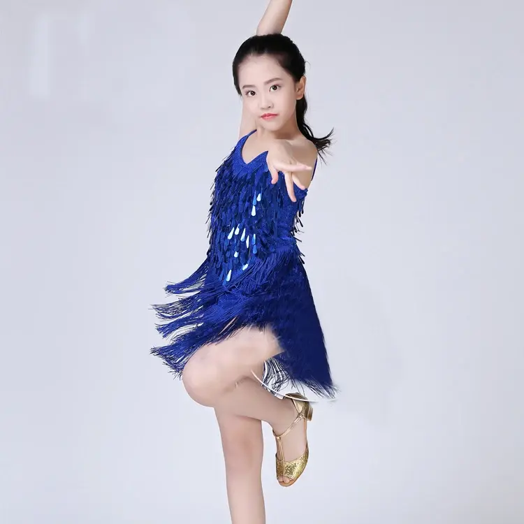 فستان رقص لاتيني مع ترتر للأطفال ، أزياء منافسة Cha Cha للفتيات ، ملابس أداء لاتينية ، رقص ورقص