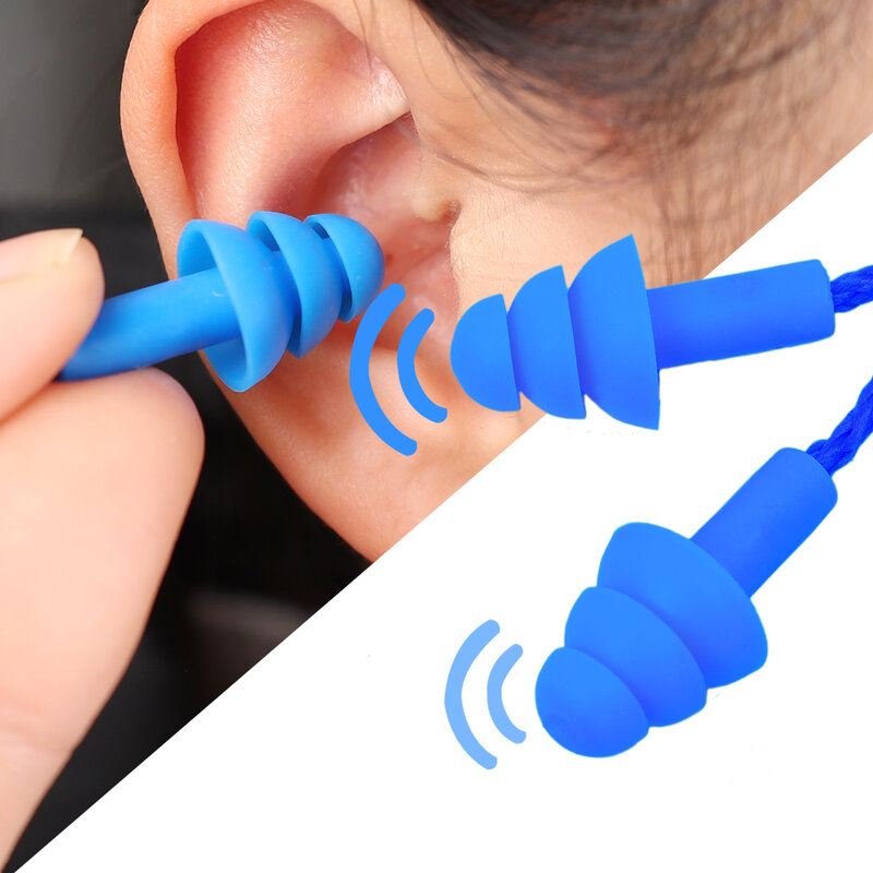 1Box Anti Lost Earplugs Noise Reduction Silicone Soft Ear Plugs WaterProof Swimming Silicone Earplugs Protective For Sleep Work