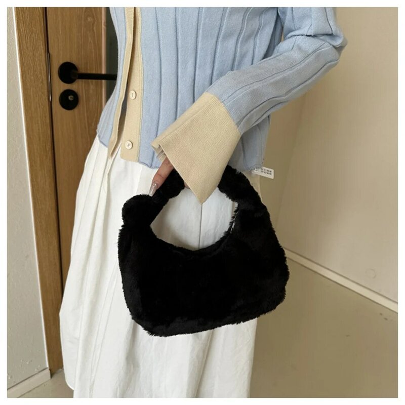 Fashion Plush Shoulder Bags For Women Luxury Designer Soft Winter Ladies Clutch Purse Handbag Cute Female Party Underarm Bag