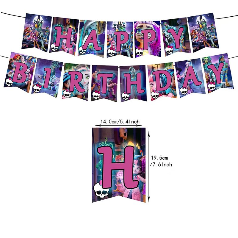 Monster High Birthday Party Decoration Balloon Banner Cake Topper Monster High Tableware Party Supplies Baby Shower