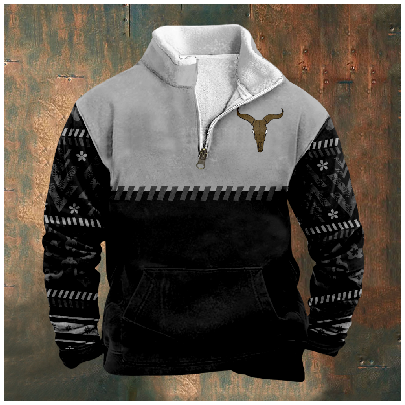 Nuova giacca di cotone creativa maglione con cappuccio stampa Casual manica lunga da uomo in piedi collo mezza Zip maglione tagliato all'interno a08