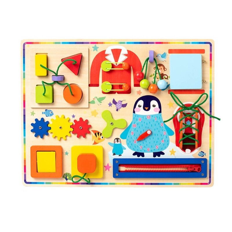 Wooden Busy Boards Unlocking Toy Threading Game Preschool Activity Learning Toy