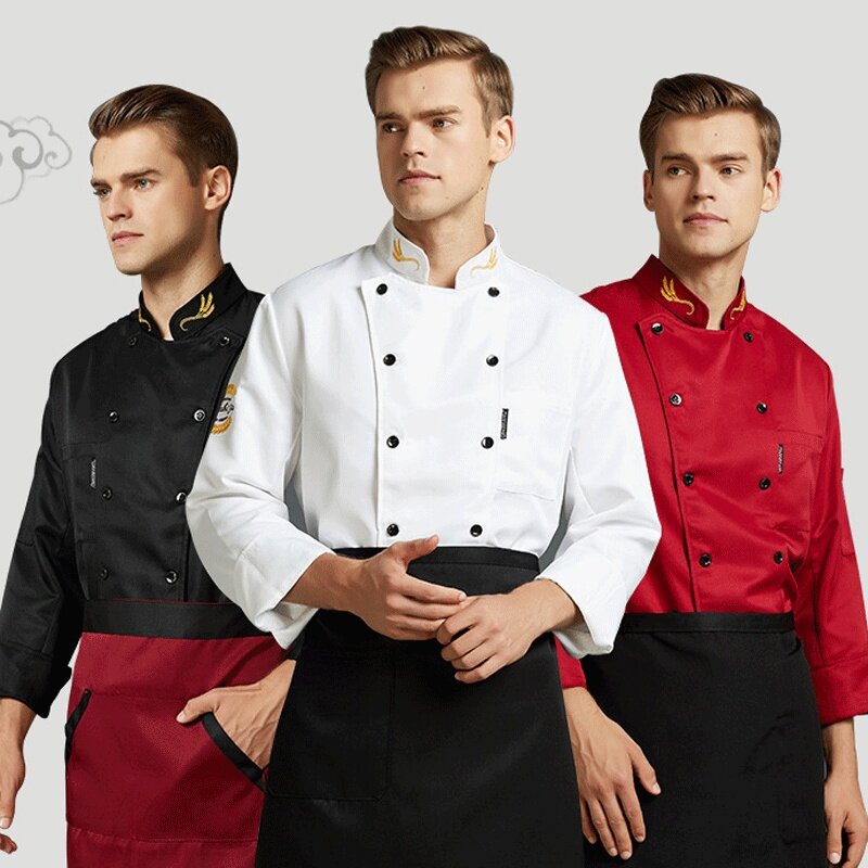 Veste de Chef pour Homme et Femme, Chemises de Cuisinier à Manches Courtes/sulf, Broderie d'Oreille de Blé, Uniforme de Restaurant et d'Hôtel