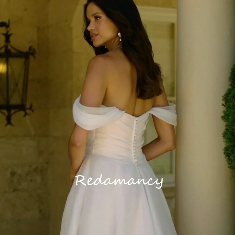 Redamancy-vestidos de novia de Organza con hombros descubiertos para mujer, traje de boda rosa, línea A, Espalda descubierta, con cremallera, 2024
