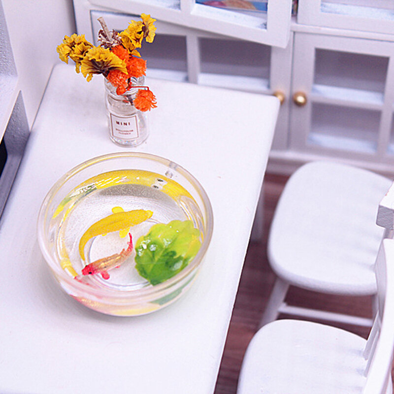 Casa de muñecas en miniatura de 1 uds, modelo de cuenco de pez dorado Koi, accesorios de bricolaje, juguetes, calcomanías de casa de muñecas
